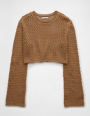 AE Cropped Mesh Pullover Sweater