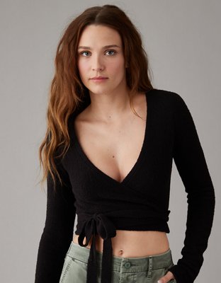 WRAP TOP for Women, Ties Around Top With Long Sleeves, Ballet Wrap