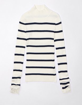Dreamy Comfort Black and White Striped Ribbed Pullover Sweater
