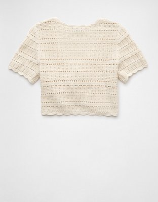 AE Cropped Tie Front Short-Sleeve Cardigan