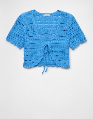 AE Cropped Tie Front Short-Sleeve Cardigan