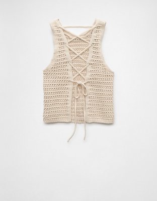 AE Lace-Up Back Sweater Tank Top