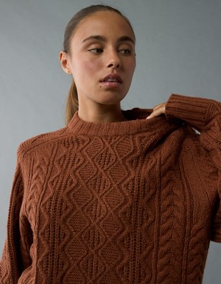 AE Cropped Cable Knit Sweater