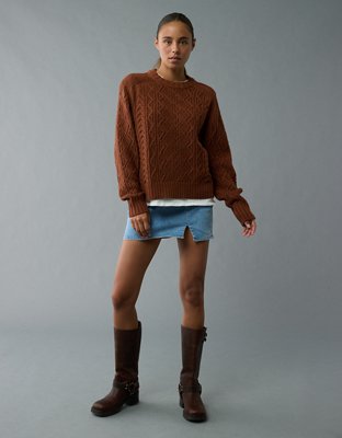 AE Cropped Cable Knit Sweater