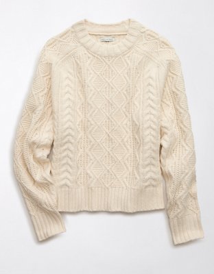 AE Cropped Cable Knit Sweater