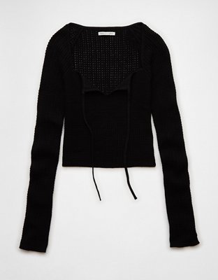 Женские топы American Eagle AE Crochet Long-Sleeve Keyhole Top — фото 3