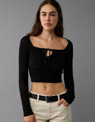 Женские топы American Eagle AE Crochet Long-Sleeve Keyhole Top — фото 4