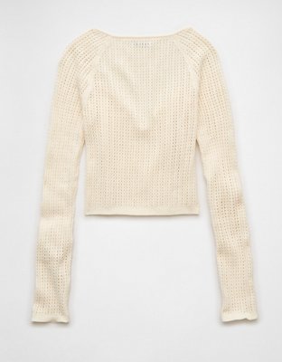 AE Crochet Long-Sleeve Keyhole Top