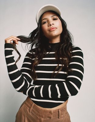 AE Striped Mock Neck Sweater