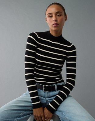 AE Striped Mock Neck Sweater Connecticut Post Mall