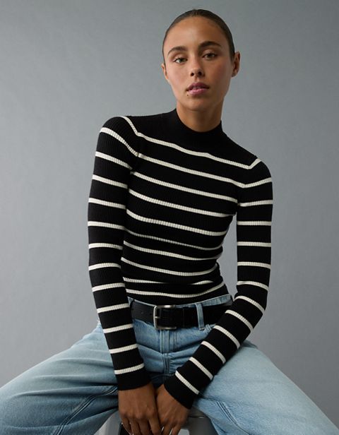 Женские свитеры American Eagle AE Striped Mock Neck Sweater