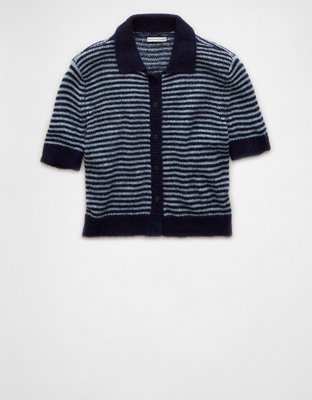 Женские свитеры American Eagle AE Striped Button-Up Cropped Sweater Polo Shirt — фото 3