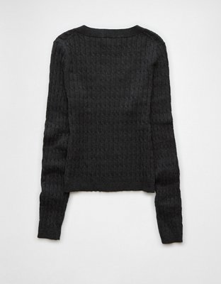 AE Fitted Cable Knit V-Neck Sweater