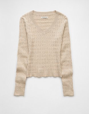 Женские свитеры American Eagle AE Fitted Cable Knit V-Neck Sweater — фото 3