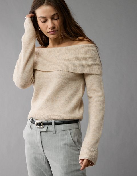Женские свитеры American Eagle AE Whoa So Soft Off-The-Shoulder Sweater