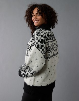 Женские свитеры American Eagle AE Oversized Quarter Snap Mock Neck Fairisle Sweater — фото 2