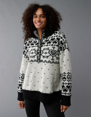 Женские свитеры American Eagle AE Oversized Quarter Snap Mock Neck Fairisle Sweater — фото 4