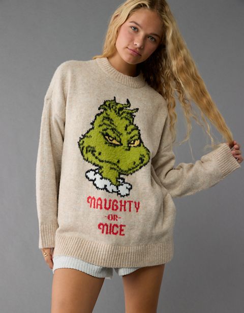 Женские свитеры American Eagle AE Whoa So Soft Oversized Grinch Holiday Sweater