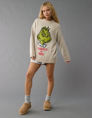 AE Whoa So Soft Oversized Grinch Holiday Sweater