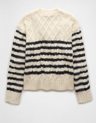 AE Striped Cable Knit Crew Neck Sweater