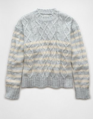 AE Striped Cable Knit Crew Neck Sweater