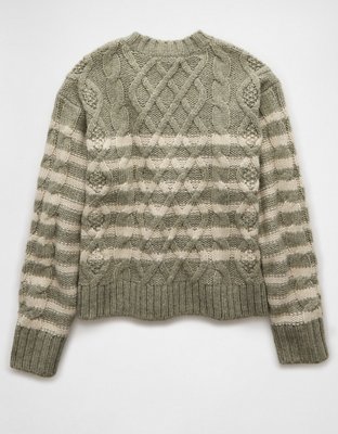 AE Striped Cable Knit Crew Neck Sweater