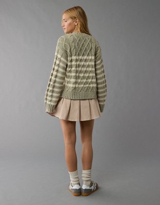 AE Striped Cable Knit Crew Neck Sweater