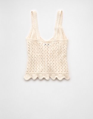 AE V-Neck Pointelle Scalloped Crochet Tank Top