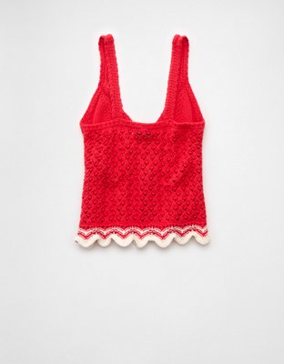 AE Top sin Mangas de Tejido Calado al Crochet Festoneado con Escote V