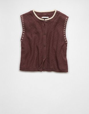 AE Crew Neck Button-Up Sweater Vest