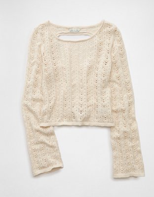AE Lace-Up Back Crochet Sweater