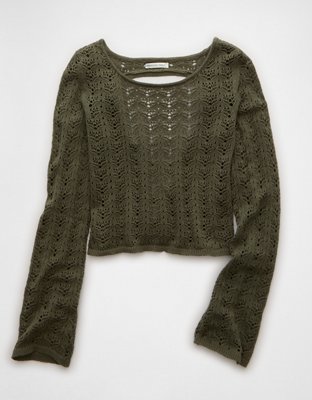 AE Lace-Up Back Crochet Sweater