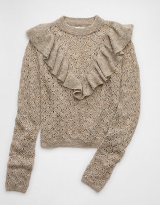 AE Wispy-Knit High Neck Ruffle Sweater