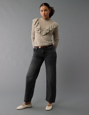 AE Wispy-Knit High Neck Ruffle Sweater