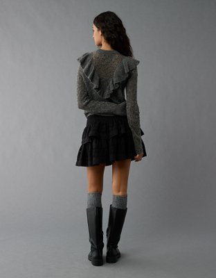 AE Wispy-Knit High Neck Ruffle Sweater