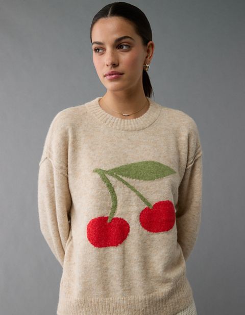Женские свитеры American Eagle AE Whoa So Soft Cherry Crew Neck Sweater