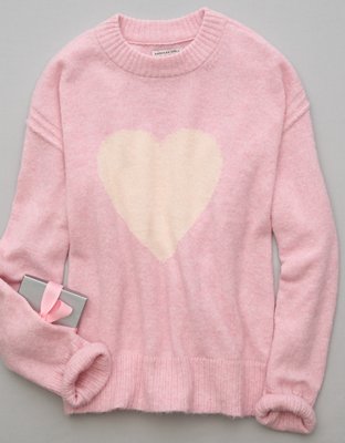 AE Whoa So Soft Suéter con Cuello Redondo de Corazón
