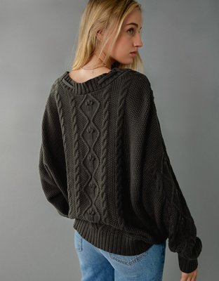 AE Cárdigan en Punto Trenzado con Frente Abierto