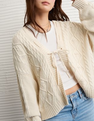 AE Open Front Cable Cardigan | American Eagle