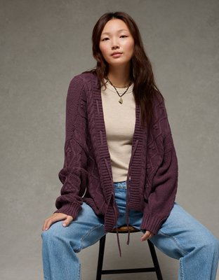 AE Open Front Cable Cardigan | American Eagle