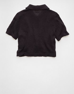 AE Short-Sleeve Collared Button-Up Cardigan