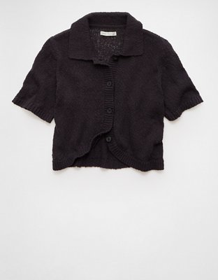 AE Short-Sleeve Collared Button-Up Cardigan