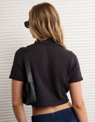 AE Short-Sleeve Collared Button-Up Cardigan
