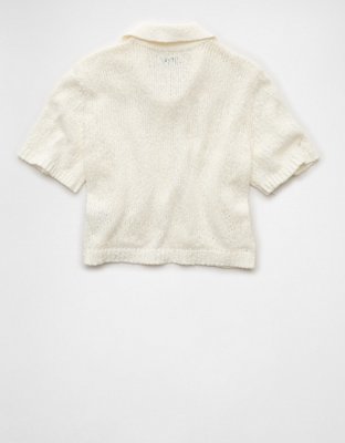 AE Short-Sleeve Collared Button-Up Cardigan