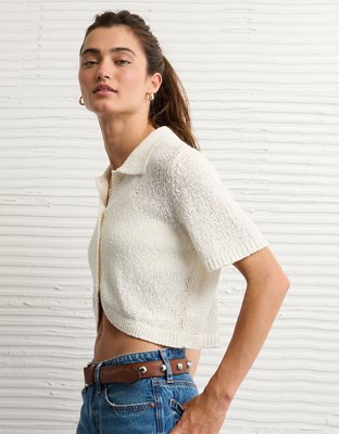 AE Cardigan Manga Corta con Cuello y Botones