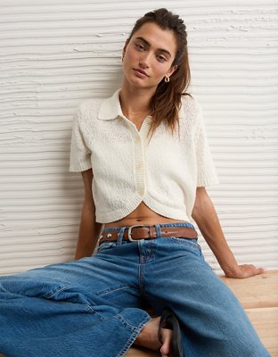 Cardigan boutonné à col manches courtes AE
