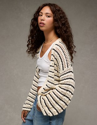 AE Cardigan al Crochet con Mangas Abombadas