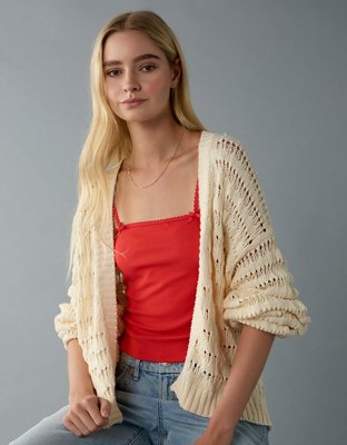 AE Cardigan al Crochet con Mangas Abombadas