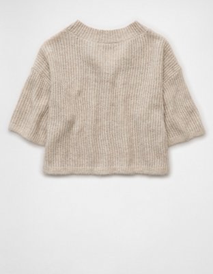 AE Short-Sleeve Crew Neck Cropped Cardigan