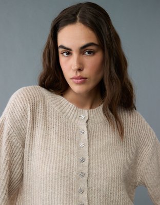 AE Short-Sleeve Crew Neck Cropped Cardigan